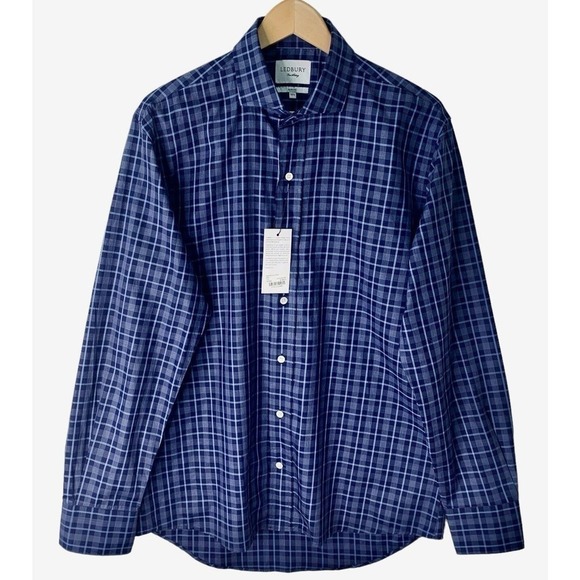LEDBURY Wilmouth Plaid Slim Fit Long Sleeve Shirt Mens 16.5/35 NWT $165